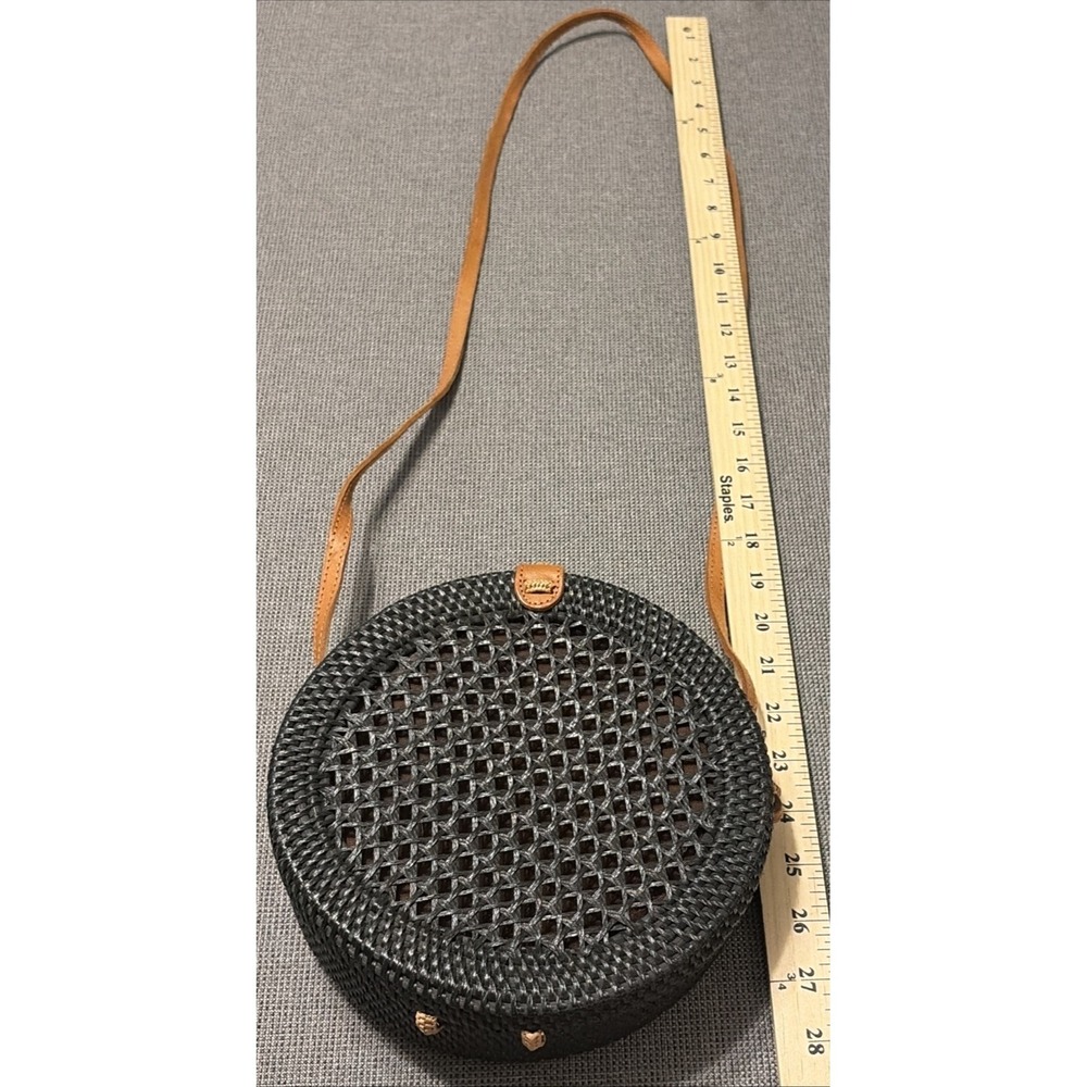 Rattan Round Crossbody‎ Natural Texture Woven Straw Boho Coastal Summer Purse - Picture 12 of 14